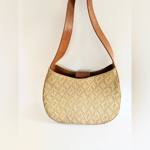 Vintage Fossil 90s Y2K Basket Woven Rattan Leather Shoulder Bag Boho Hippie - Picture 1 of 7